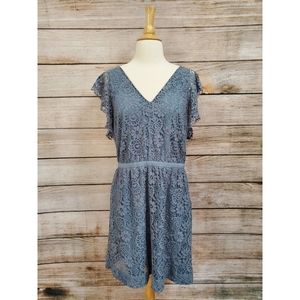Madewell Stormy Blue Lace Flutter Sleeve Dress